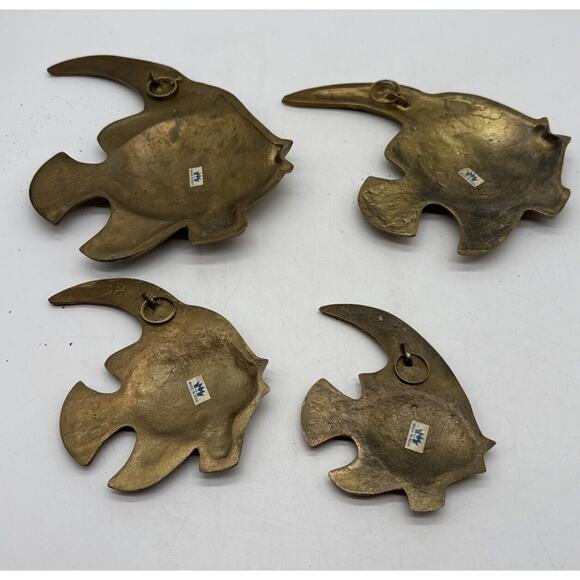 Vtg Brass Angel Fish Wall Hanging Decor Set Of 4 Nautical Sea Life MCM Patina - Picture 7 of 8